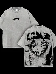 Asta Anime Vintage Oversized Harajuku T - Shirt for Men - Printed Black Clover Short Sleeve Cotton Tee (Gray)