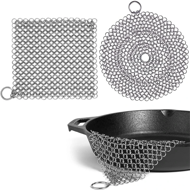 1Pcs Stainless Steel Cast Iron Cleaner Chainmail Scrubber for Cast Iron Pan  Pre-Seasoned Pan Pot Dutch Ovens Waffle Iron Pans