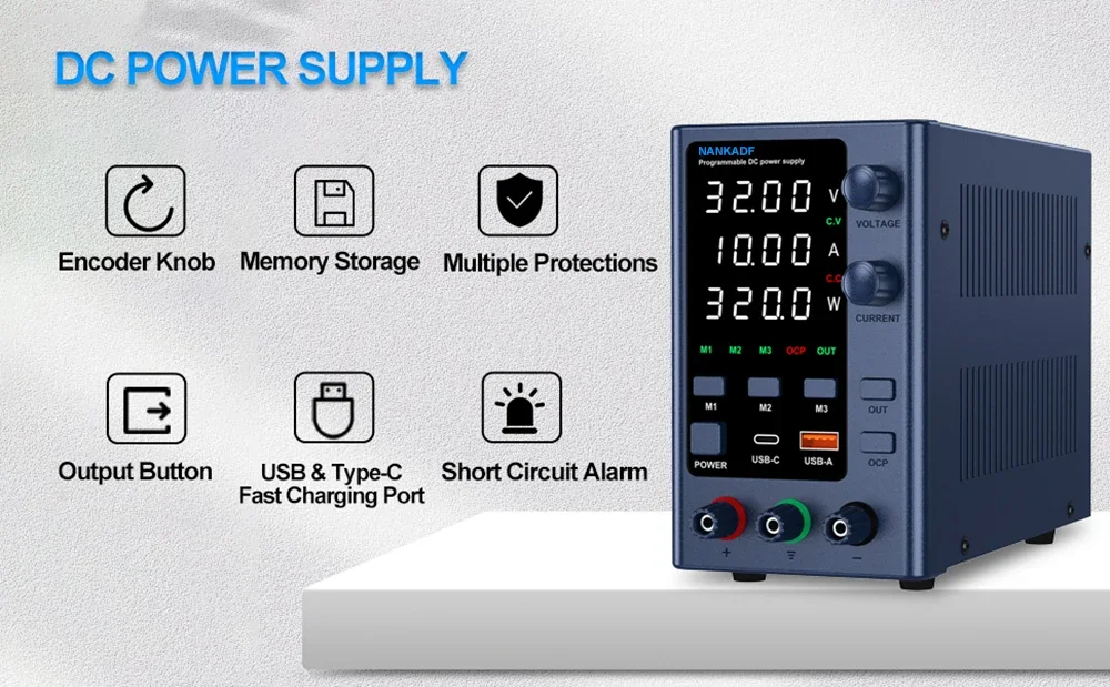 Wanptek DC-Netzteil 30 V, 5 A, 30 V, 10 A, 60 V, 5 A, 120 V, 3 A, mit Speicher, OCP-Alarm, voreingestellte Spannung, Strom, Labor-Netzteil – Detail 7