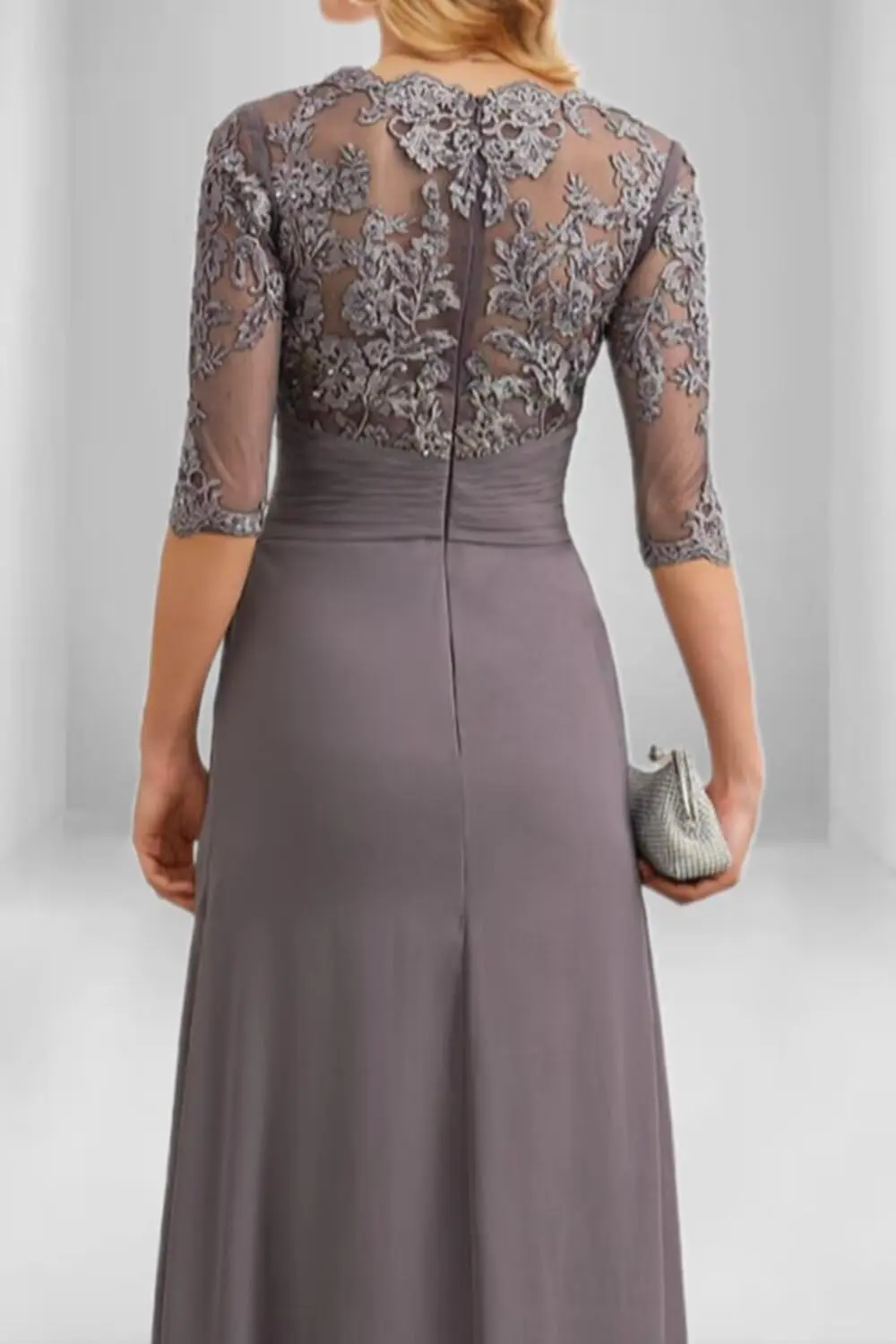 Abiti moderni per la madre della sposa in chiffon con maniche applique in pizzo abito formale lungo per abito da sera da sposa - immagine 4