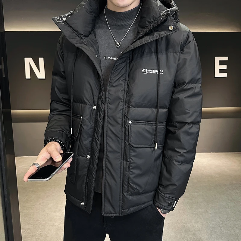 Casual 2023 Winter Men's Hooded White Duck Down Jackets Outwear Solid Warm Puffer Coat Waterproof Thick Parkas Loose Top Clothes