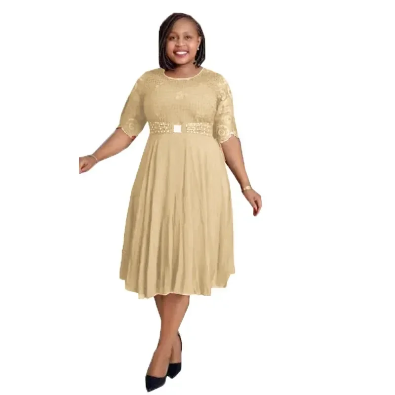 

Dresses For Women Elegant 2024 Dashiki Autumn Spring Lace Midi Dress Ladies Traditional African Clothing Fairy Dreaes
