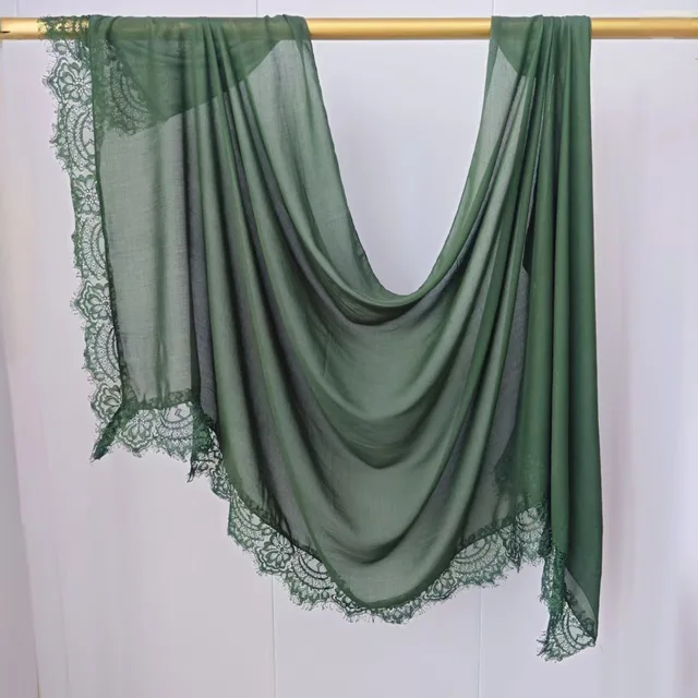 Hijab Ramadan en Rayonne, Coton et Modal, avec bordure en dentelle, Turban respirant, Châle uni en coton, Foulard pour femmes