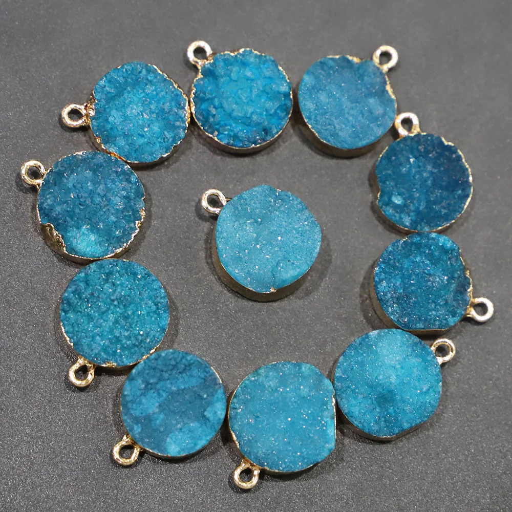 Selling Natural Stone Pendant Round Gold Phnom Penh Agate Druzy Necklace Reiki Charms Fashion DIY Making Jewelry Wholesale 12Pcs