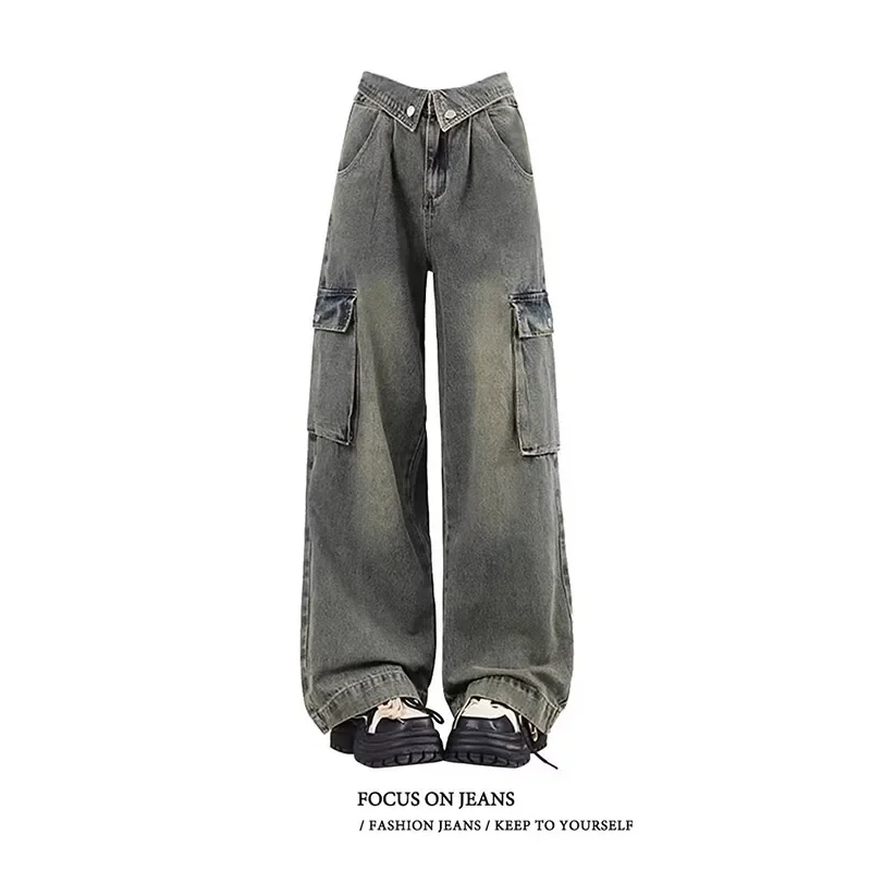 Women's Vintage Baggy Blue Jeans High Waist Denim Trousers Korean 2000s Y2k Harajuku 90s Aesthetic Oversize Pants Trashy Clothes