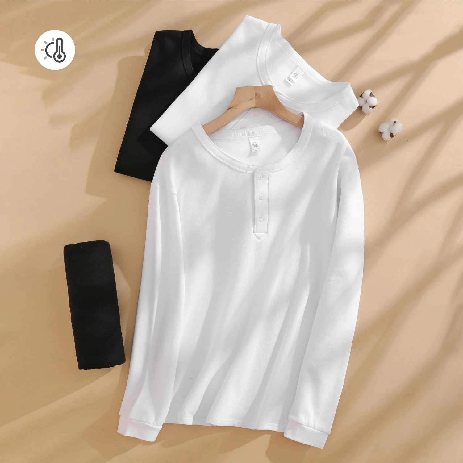 

Padded Henley shirt fall and winter warm cotton long-sleeved T-shirt