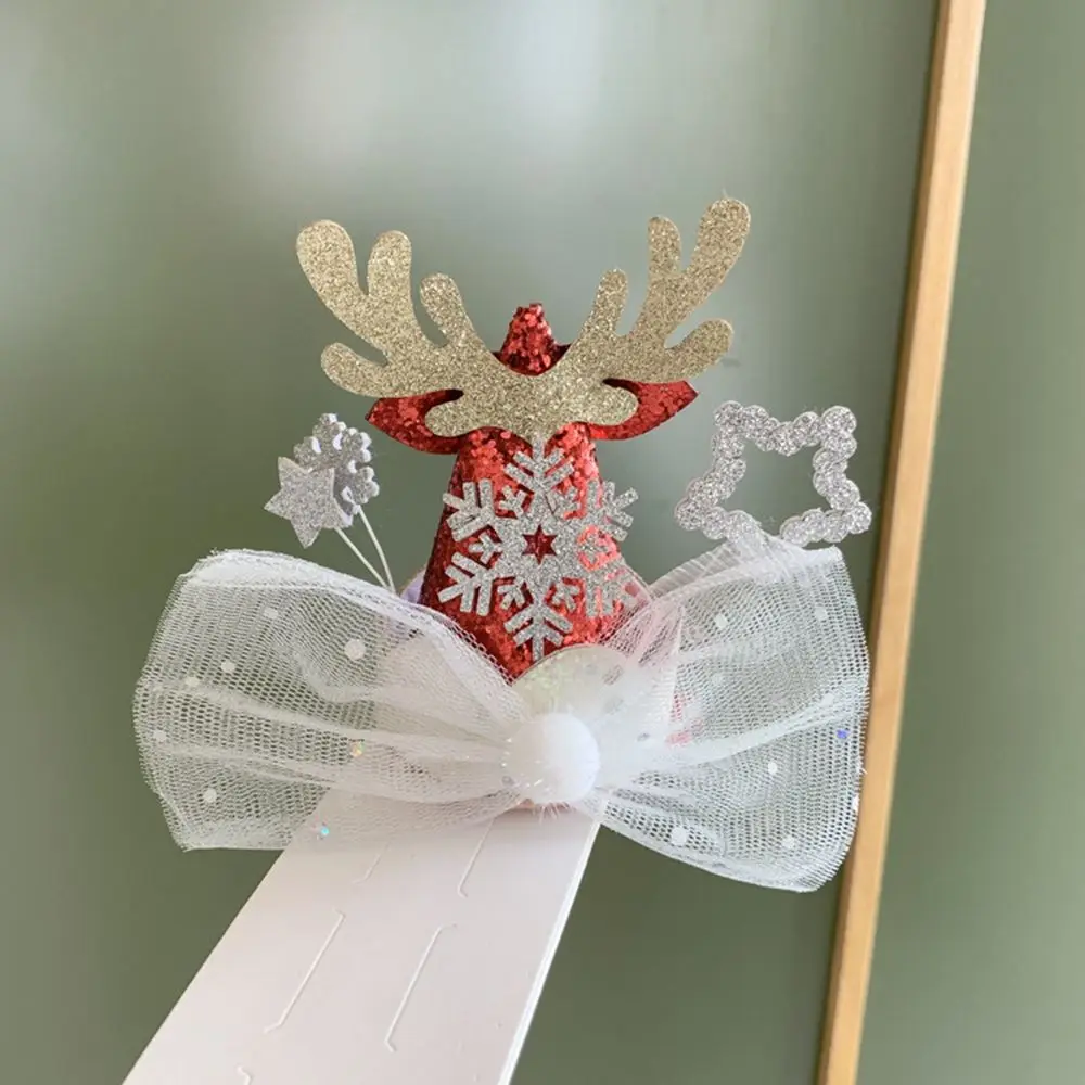 Elk Ears Snowflake Bow Santa Claus Korean Style Headwear Kids Hair Accessories Christmas Hat Hairpin Christmas Hair Clip