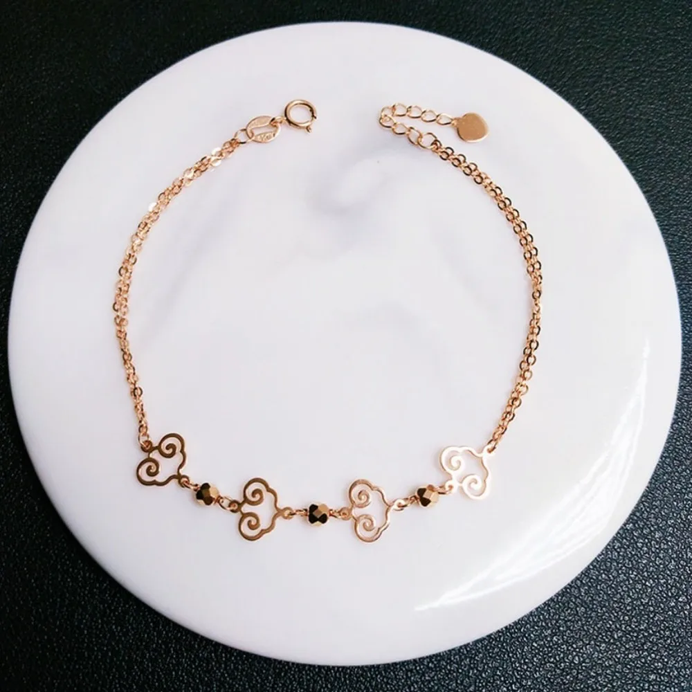 

Real Pure 18K Rose Gold Chain Women Lucky Cloud Lock Double O Link Bracelet 2.3g