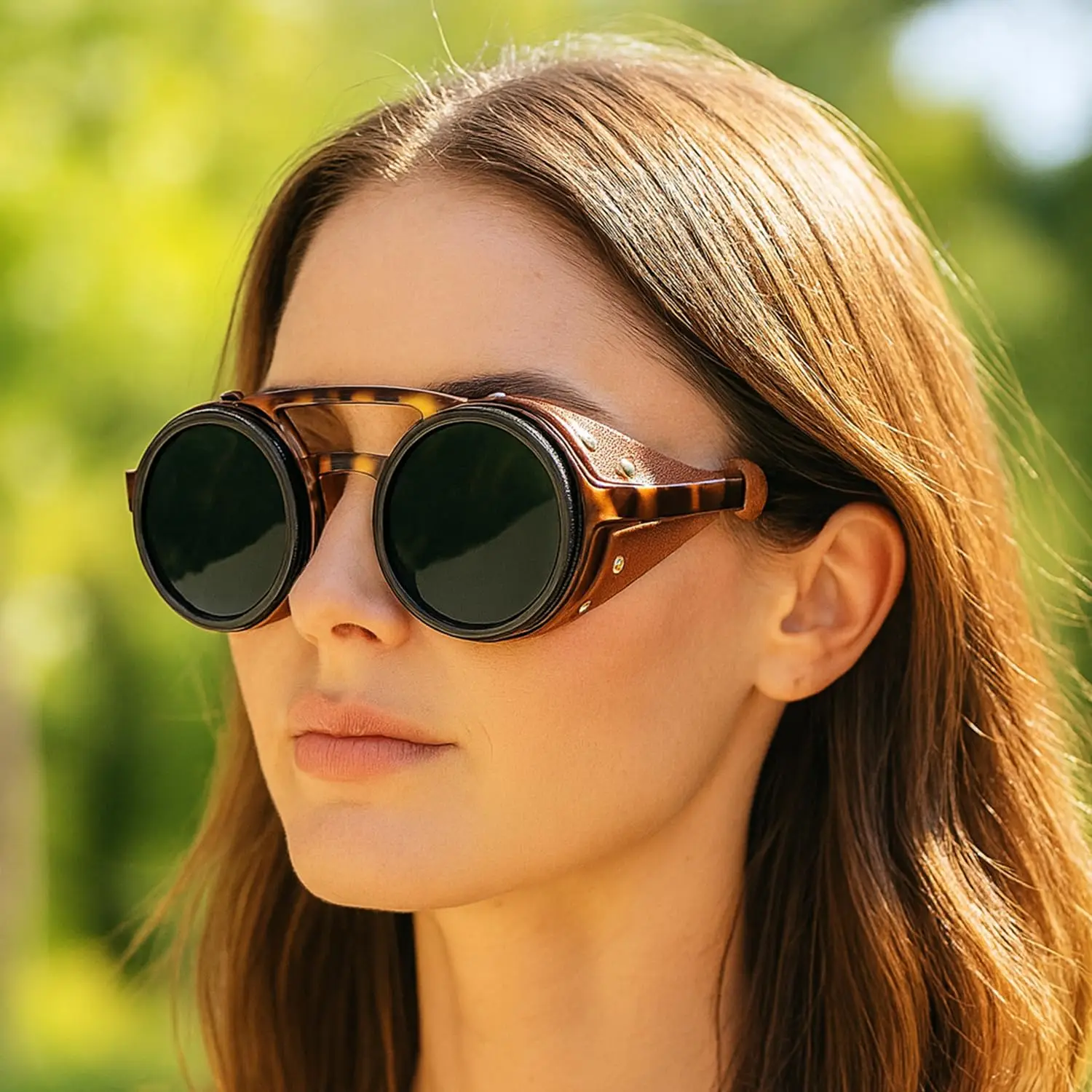 Handmade ND9 adjustable dimming sunglasses Retro Punk round men's outdoor fishing UV400 polarized driving sunglasses