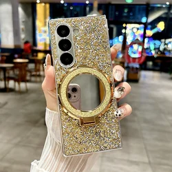Fashion Glitter Mirror MagSafe Bracket Case with Plating Bling Diamond Magnetic Cover for Samsung Z Fold 8 (Gold)