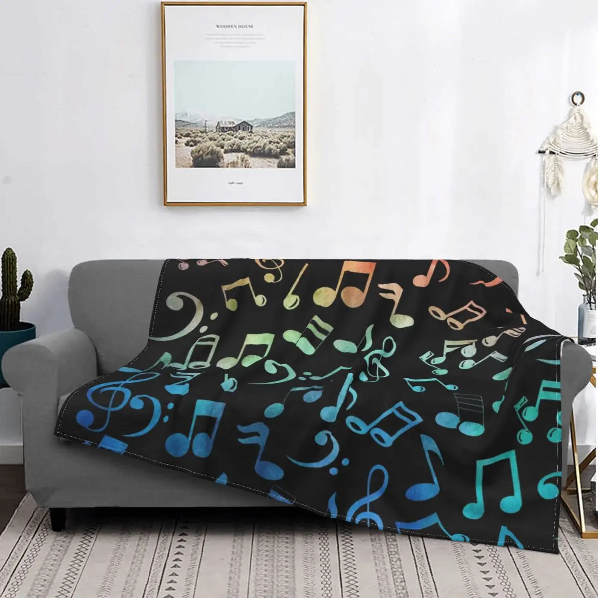 

Watercolor Music Notes Blankets Fleece Print Colorful Musician Song Lightweight Throw Blanket for Bedding Bedroom Rug Piece