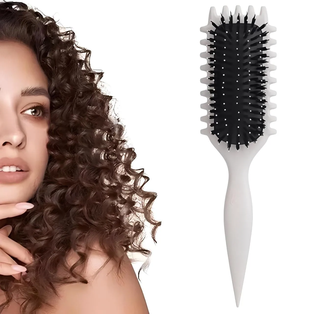 Bursh Cepillo para peinar el cabello rizado: rizos definidos en cabello húmedo: cerdas de nailon, peine voluminizador desenredante para todo tipo de cabello
