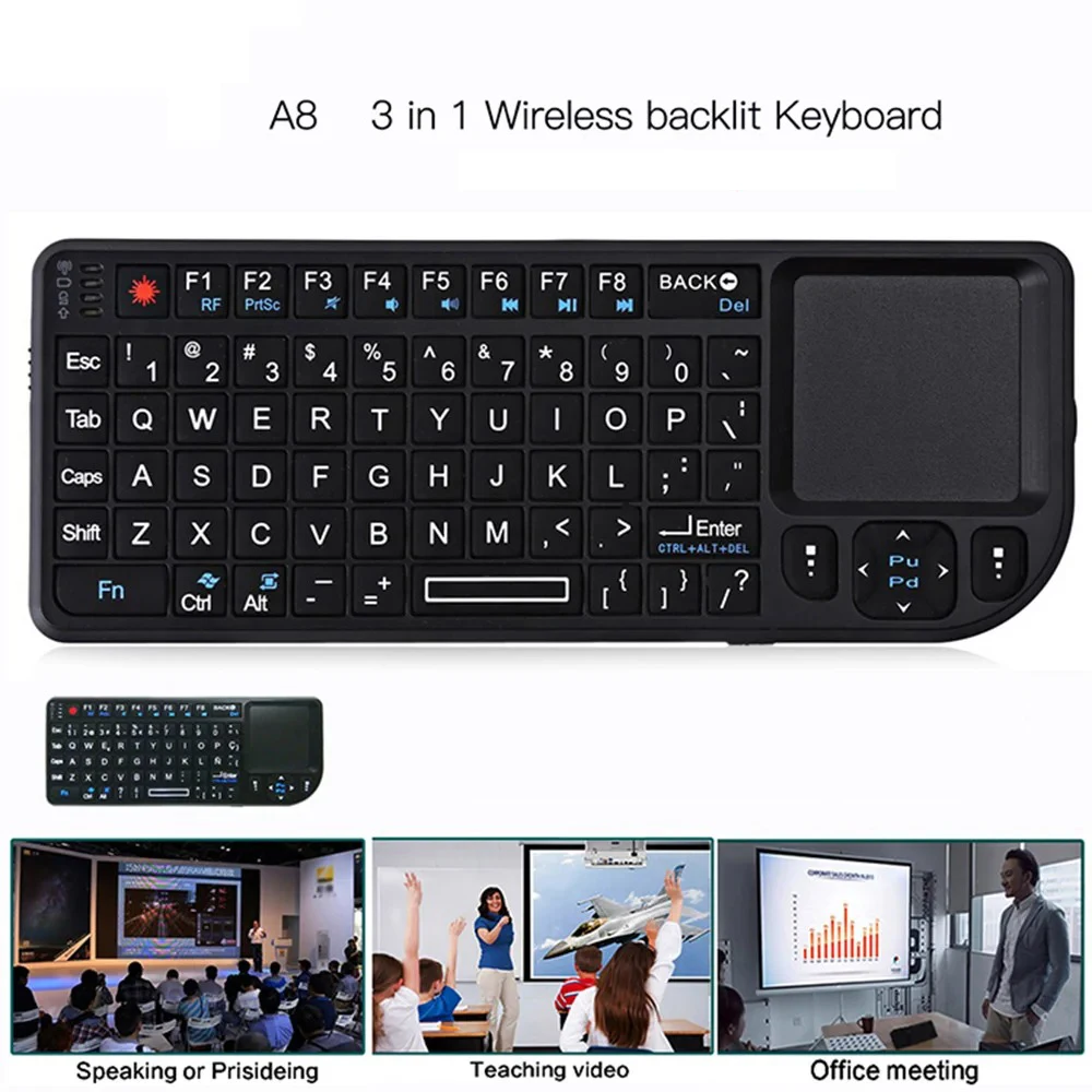 Compact Wireless Backlit Keyboard with Touchpad & Air Mouse