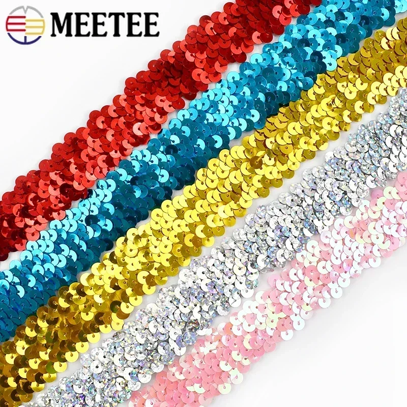 30mm Sequin Lace Ribbon Stretch Fabric Laces Trim for Clothes Elastic Band DIY Sewing Decoration Accessories 2/5/10Meters