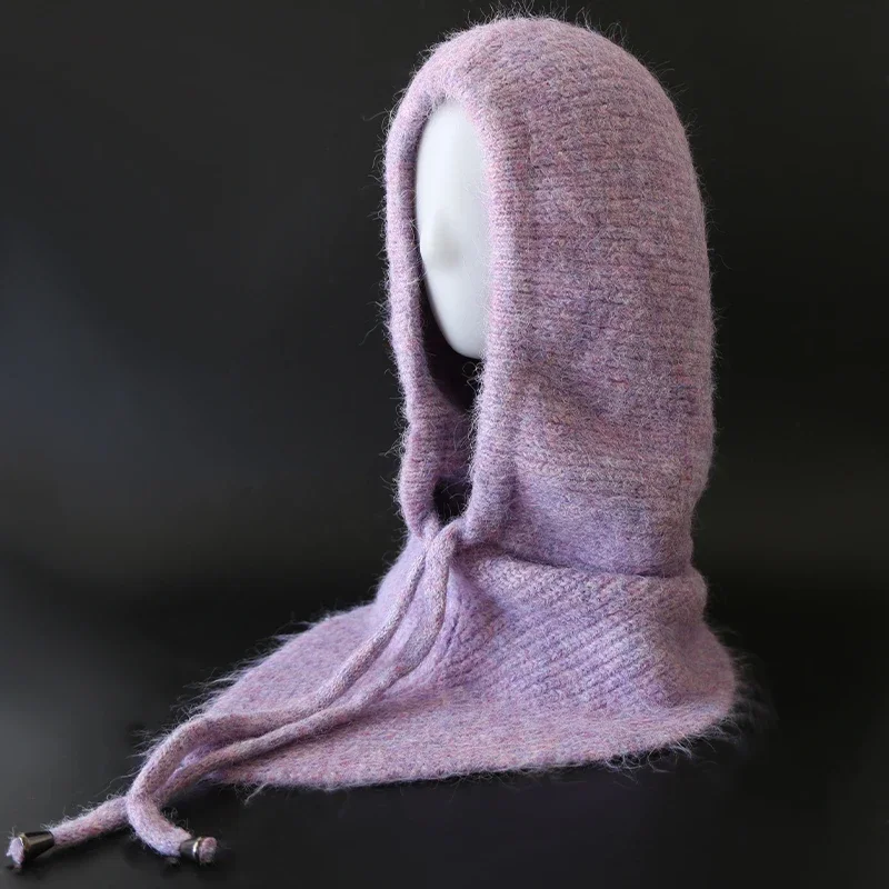 Winter Neue Flauschige Sturmhaube Hut Schal für Frauen Gestrickte Kapuzen Kappen Im Freien Warme Skifahren Hut Einteiliges Neck Kragen beanies Hüte – Detail 23
