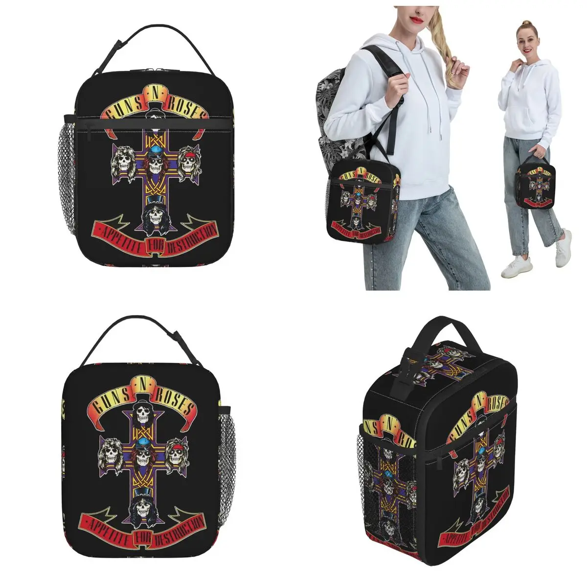 Guns N Roses Heavy Metal Accessories Insulated Lunch Bag For School Office Food Box Portable Cooler Thermal Lunch Boxes
