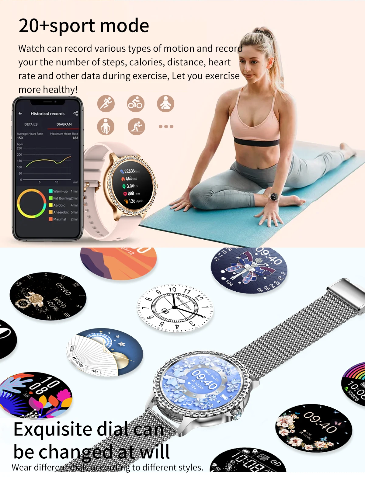 Смарт-часы Reloj Женские золотистые с поддержкой Bluetooth, 2023 дюйма |  AliExpress