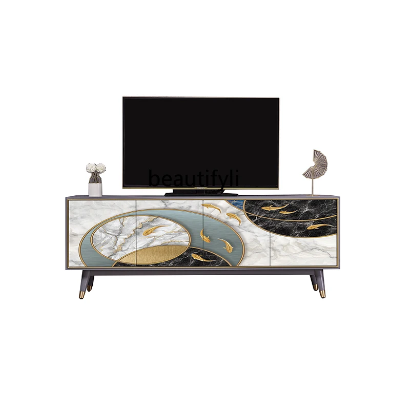 

Light Luxury TV Cabinet and Tea Table Combination Modern Minimalist Solid Wood Painted American Living Room
