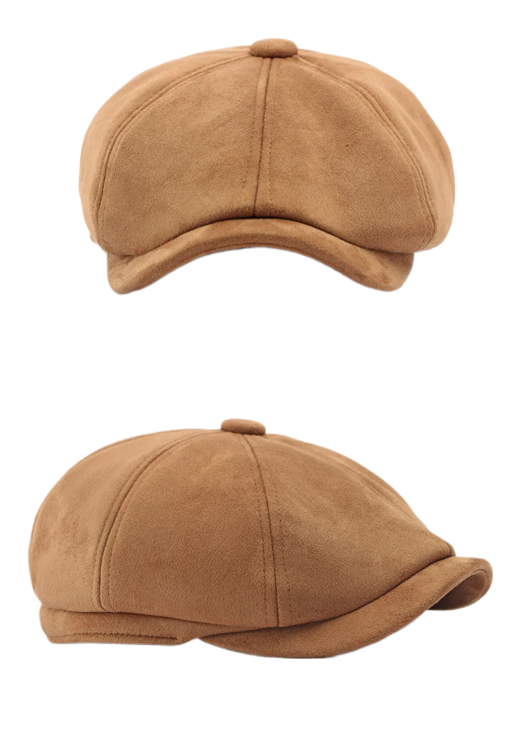 Men Beret Hat Suede Fabric Adjustable Newsboy Hats Cabbie Gatsby Cap Driving Flat Bonnets