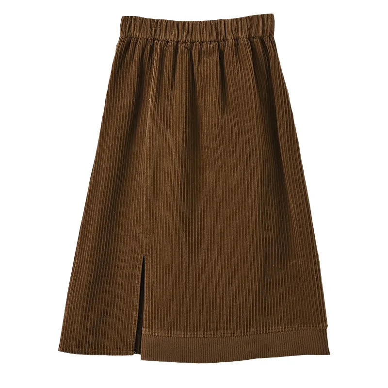 

Women Split Midi Cotton Corduroy Skirt Autumn Winter Clothing