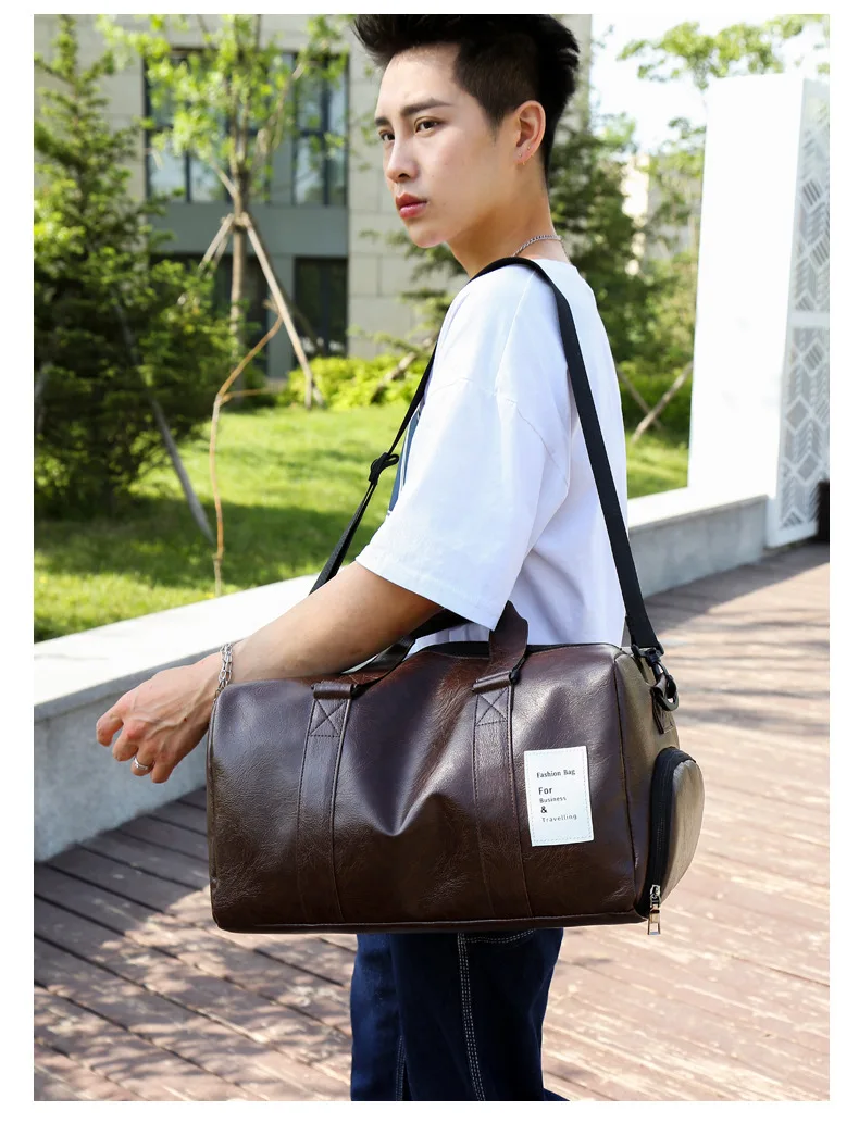 2024 New Short Distance Travel Bag Fitness Bag PU Waterproof Trendy Women's Yoga Exercise Training Bag Men's Handheld Travel Bag