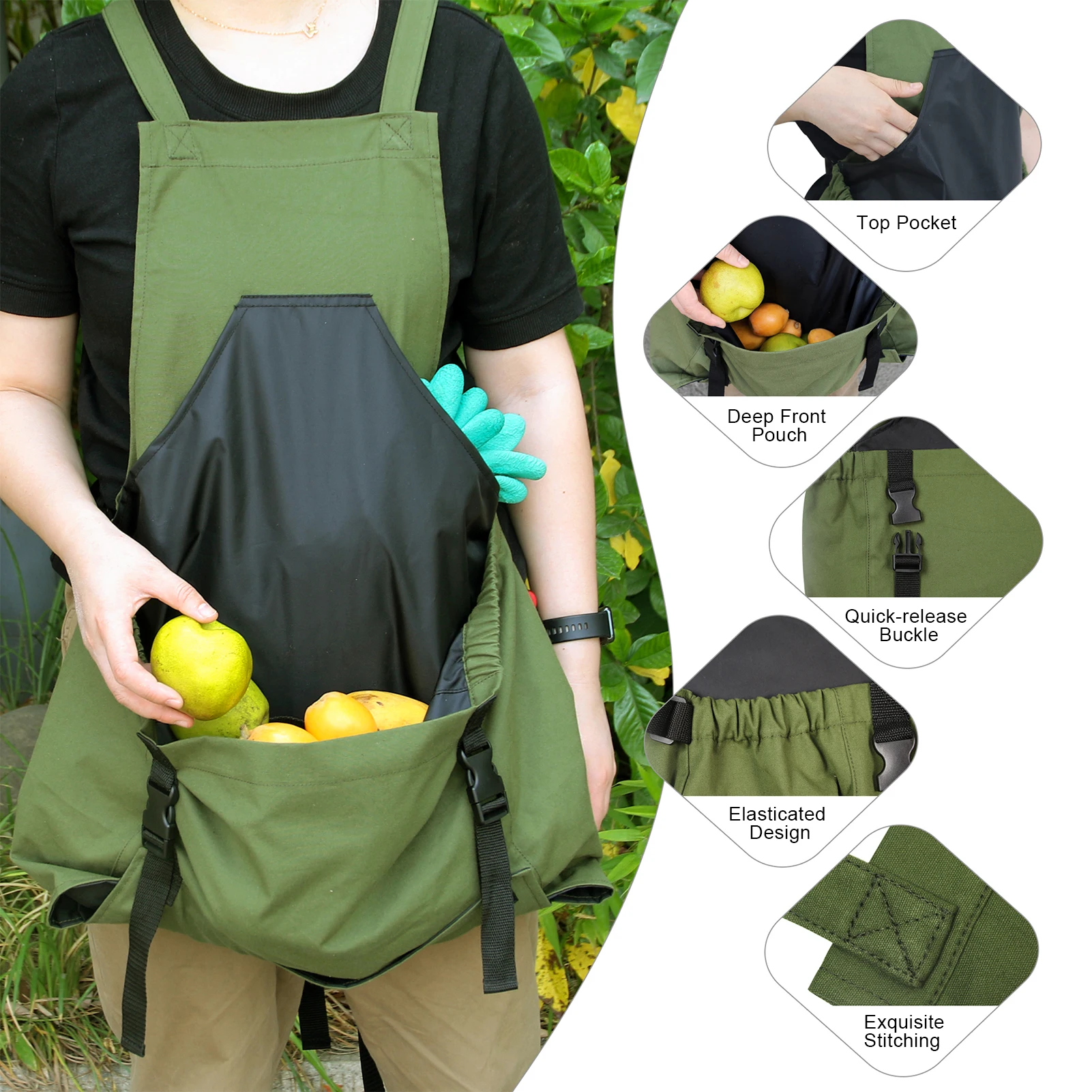 Harvest Fruits Picking Bag-Waterproof Heavy Duty And Adjustable Fruit Storage Apron Pouch for Outdoor Orchard Farm Garden