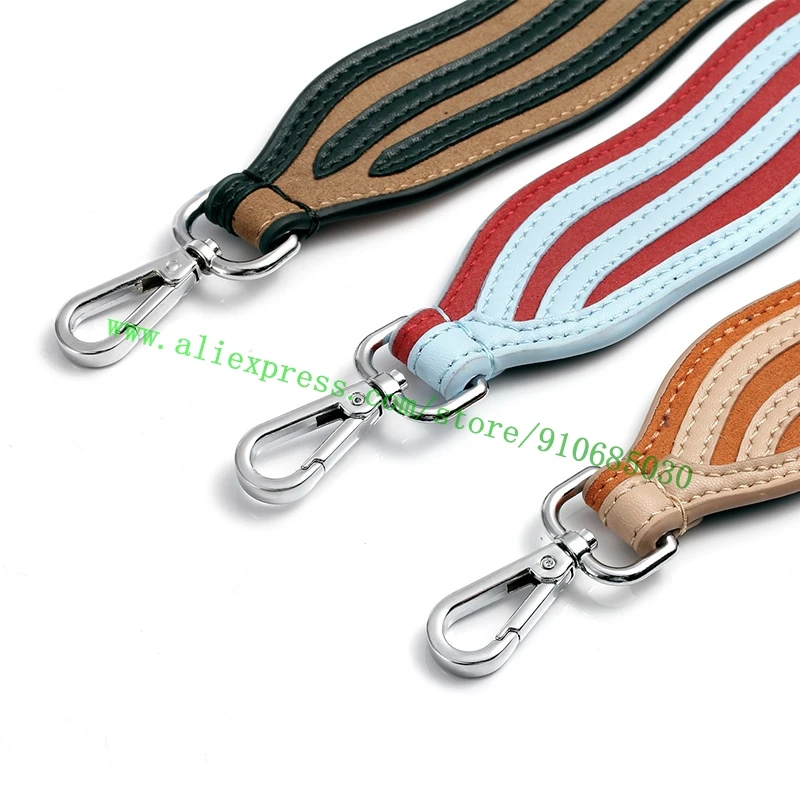Wavy Edges Striped Real Calfskin Shoulder Strap You For Lady Designer Handbag Women Bag Purse Carry Belt Multi-color