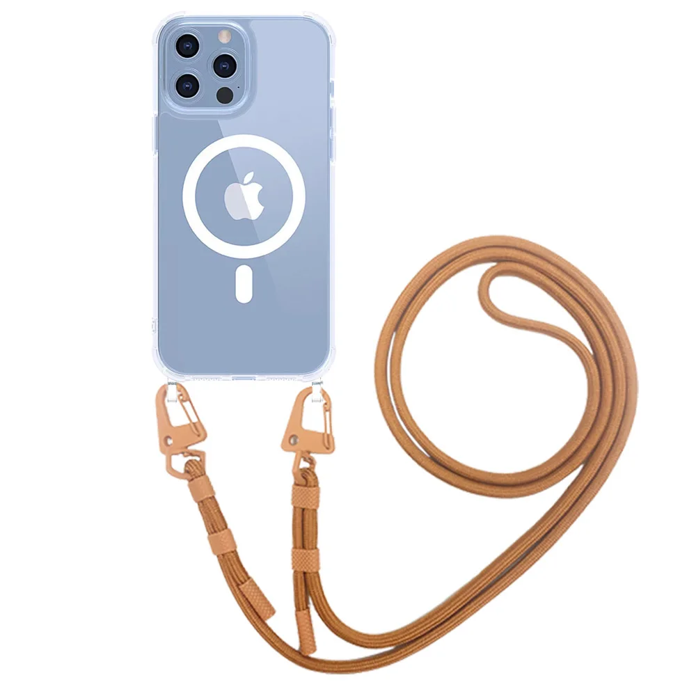 Magnetic Wireless Charging Crossbody Lanyard Case with Hard PC Cover