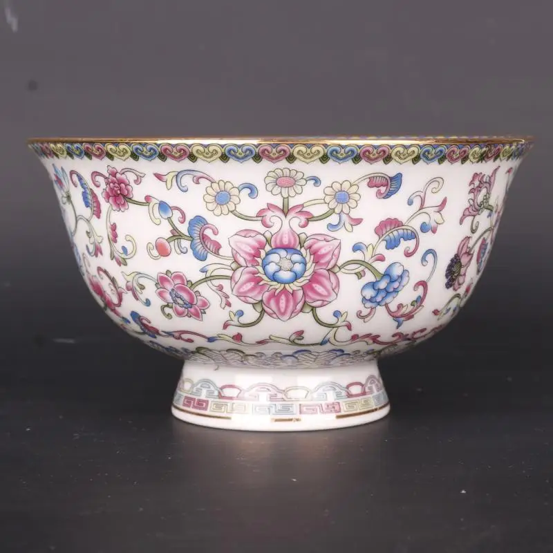 

Chinese Qing Qianlong Famille-Rose Porcelain 4.92 inch Flowers Design Bowl for Decorative Display Collectible Gift