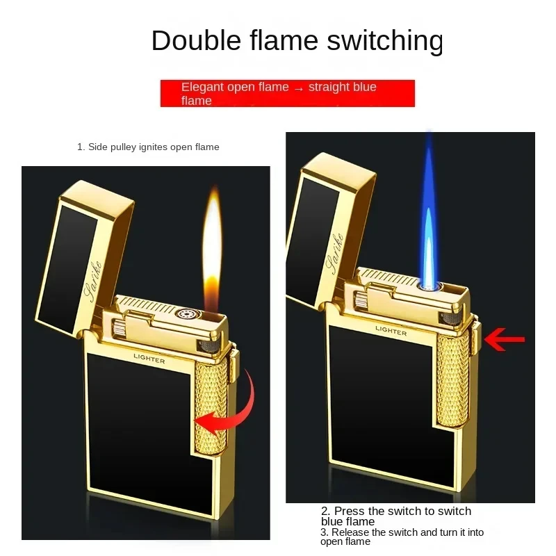 Metal Stripe Loud Lighter Unusual Lighters Cigarette Lighter Creative Wheel Lighter Butane Gas Lighter Open Fire Square Lighter 4