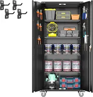 Tool cabinet Metal Garage Tools Storage Cabinet with Wheels 72" Tall Lockable Garage Cabinet with Pegboard & 4 Hooks Adjustable 1