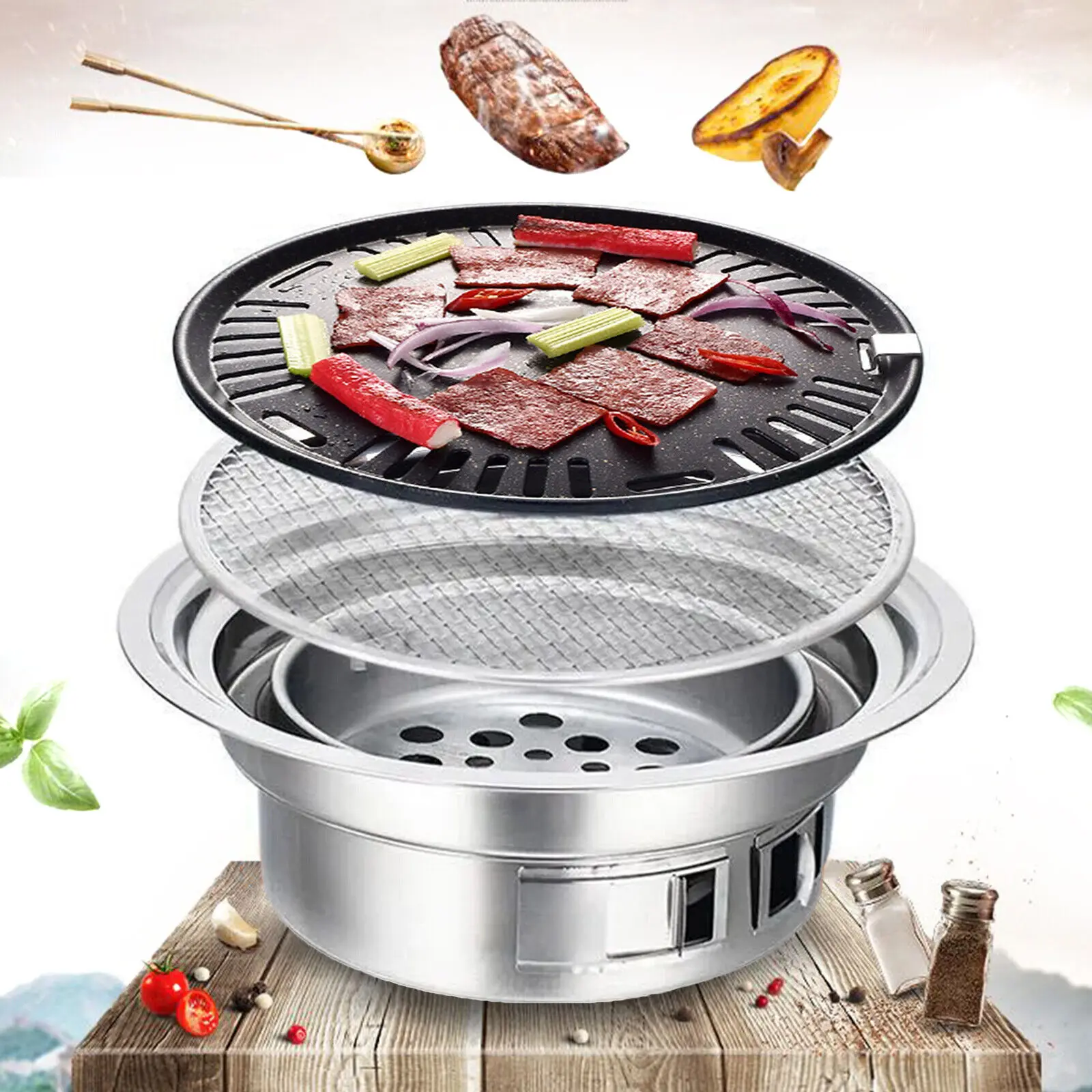 Japanese Korean Stainless Steel Hibachi BBQ Grill Cooker Portable Outdoor & Indoor Barbecue Stove