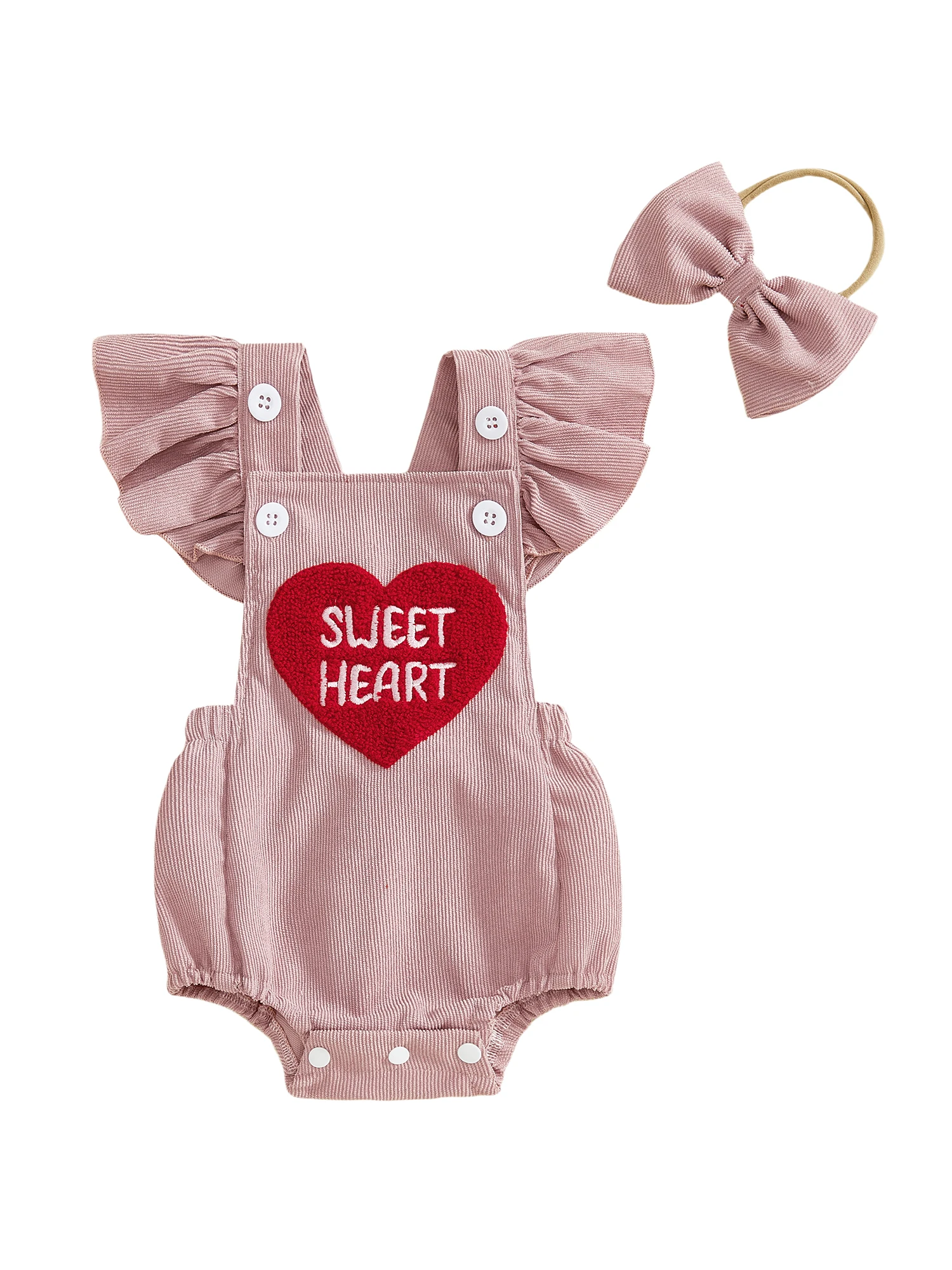 Baby Girl Valentines Outfit Letter Love Heart Embroidered Ruffled Trim Flying Sleeve Romper and Bow Headband 2 Pcs Set Sd3e20b6bea41472387d38b4bf08388dbd