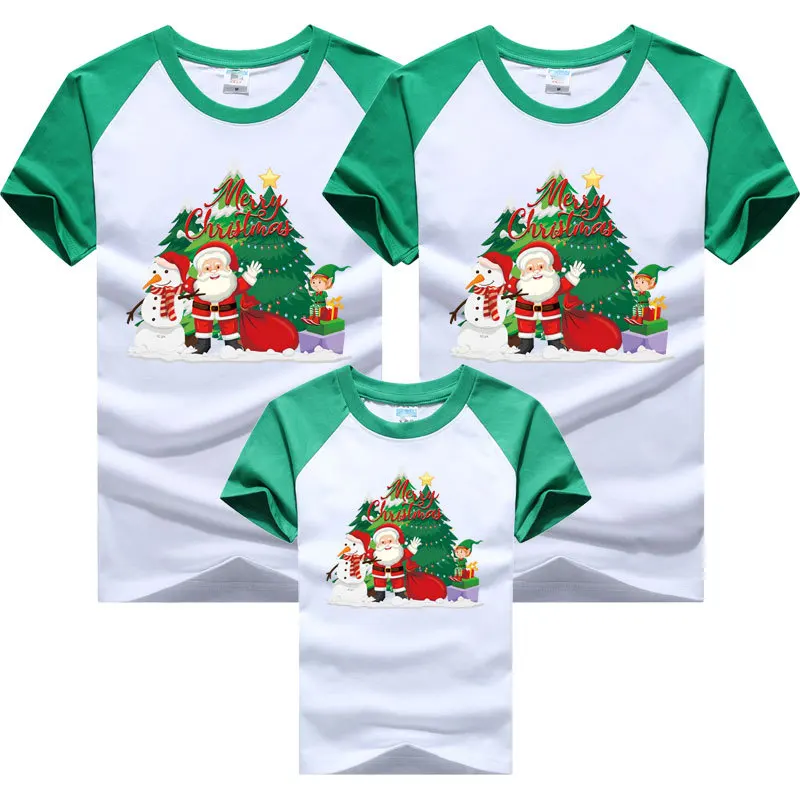 Cute Christmas Family Matching T-shirts Mom and Daughter Clothes Father and Kids Tees Cotton 4