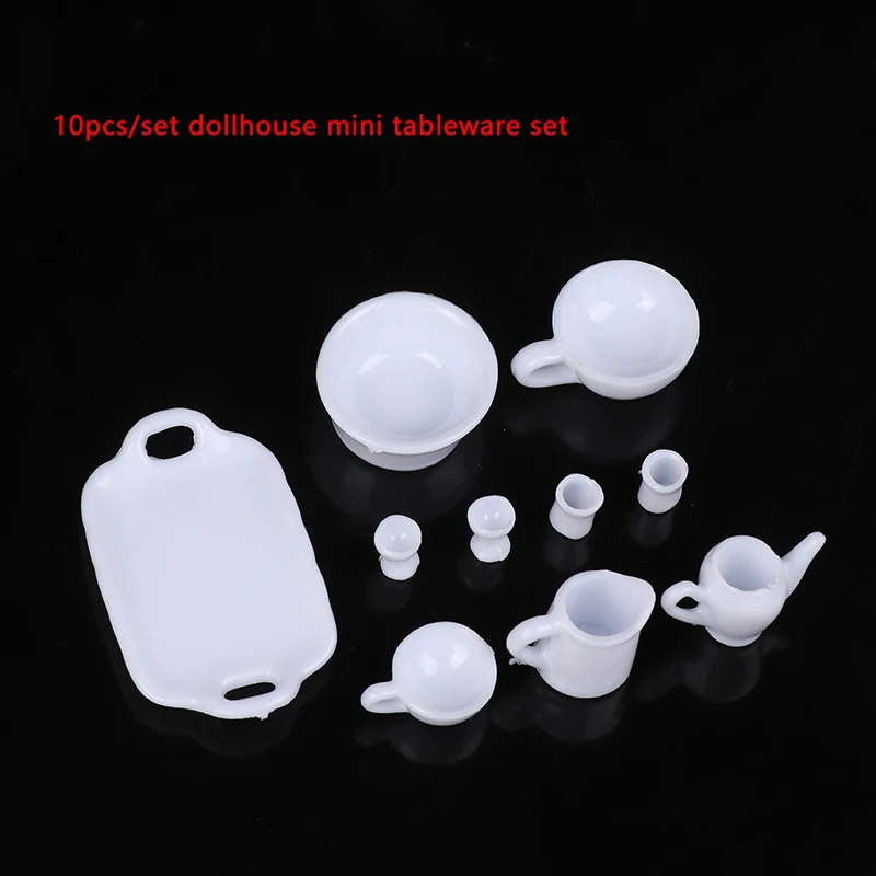 

10Pcs/Set 1/12 Dollhouse Simulation Tableware Dishware Set Dollhouse Miniature Kitchen Tea Set Tray Cup Model Decor Accessories