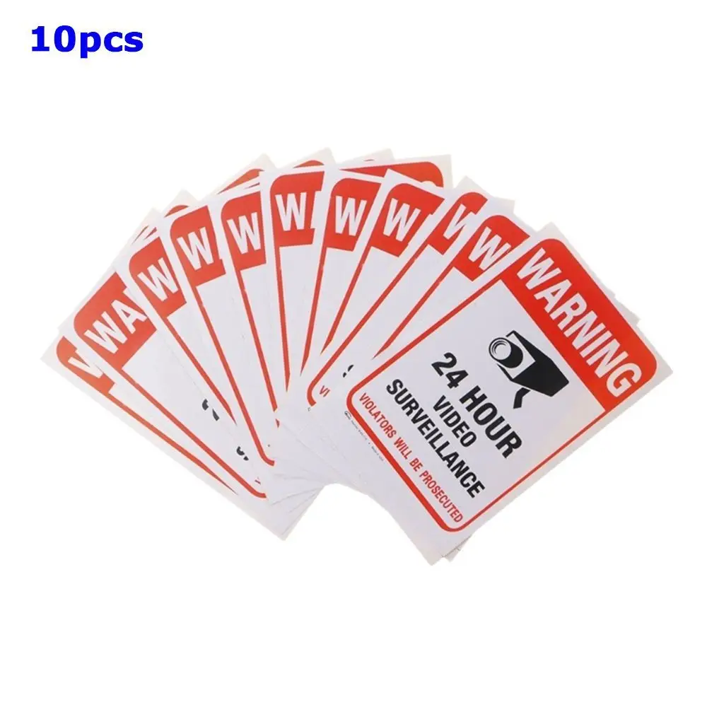 

10pcs Warning Stickers Surveillance Security Camera Alarm Sticker Waterproof CCTV Video Warning Tape Home Store Decal Signs
