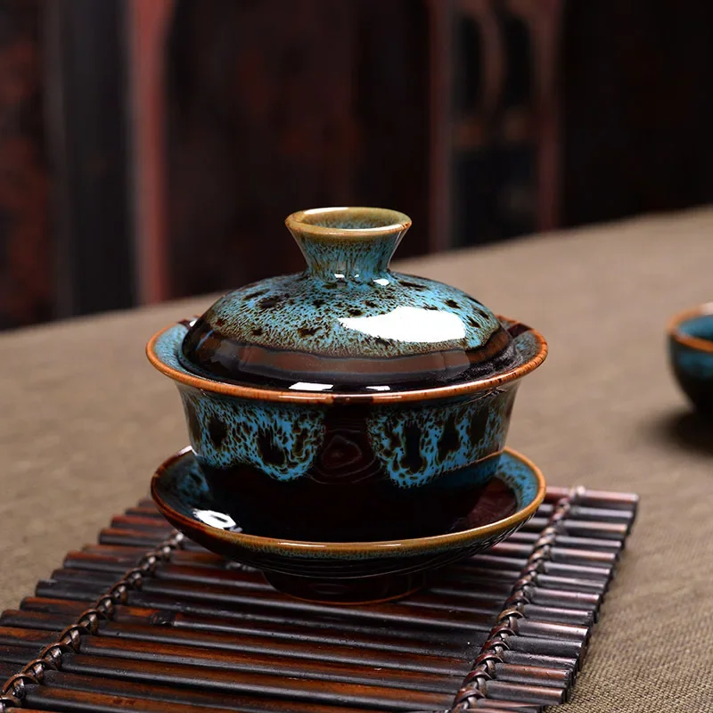 Chinese Gaiwan Tea Set fish Kung Fu Tea Tureen Kiln change Gai wan multicolor Teaware Sancai Cup travel Beautiful kettle
