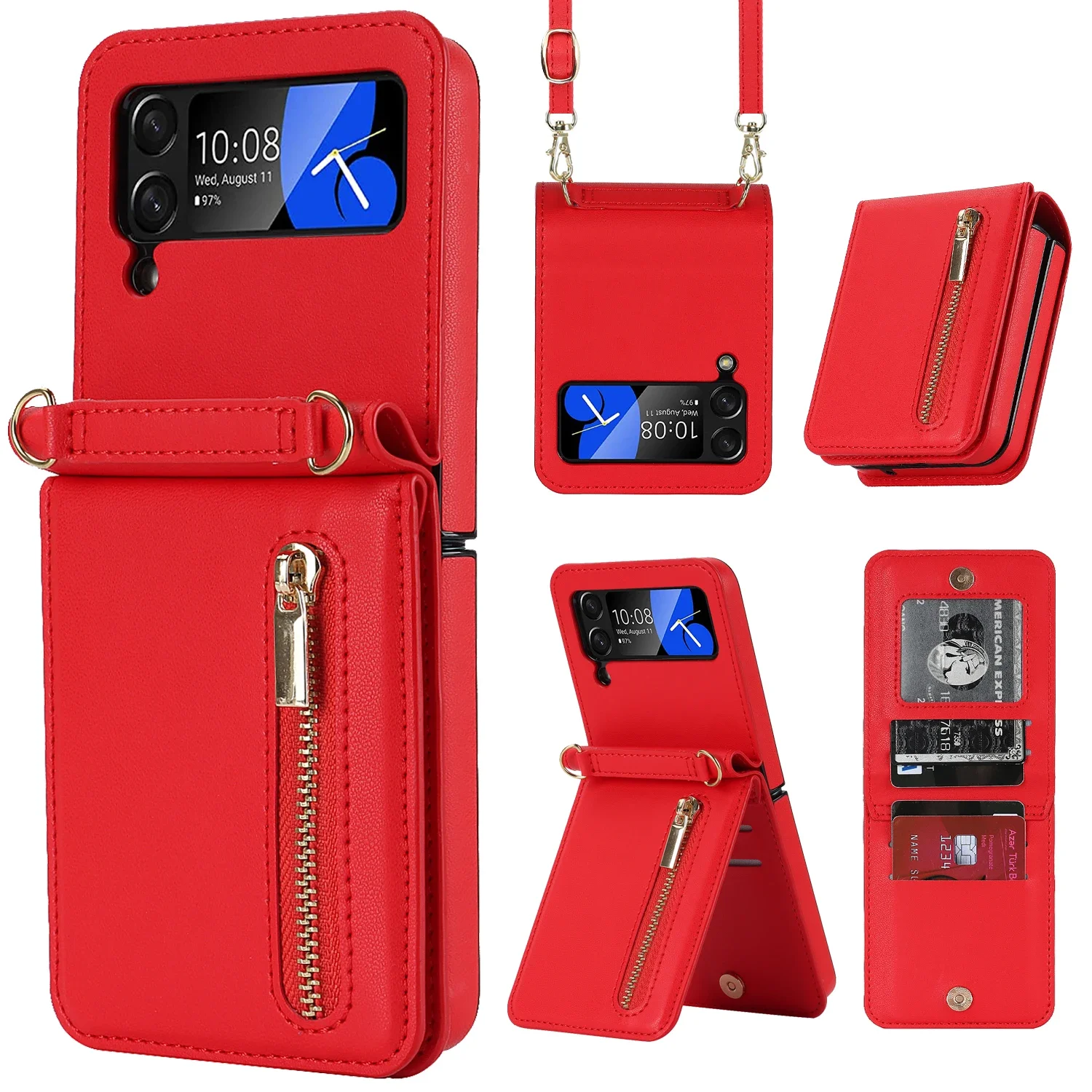 Zipper Wallet Purse Crossbody Case with Shoulder Strap, Lanyard, and Card Holder Pocket
