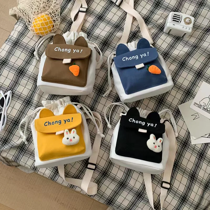 

Canvas Bag Lovely Ins One-shoulder Cartoon Bucket Bag Messenger Versatile High-capacity Fashion Niche Brief Autumn Winter