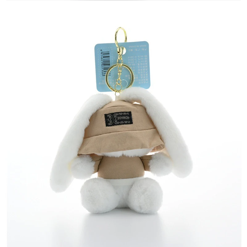 New Cartoon Summer Refreshing Sun Hat Bunny Plush Keychain Funny Cute Animal Backpack Decoration Pendant Children Birthday Gift 4