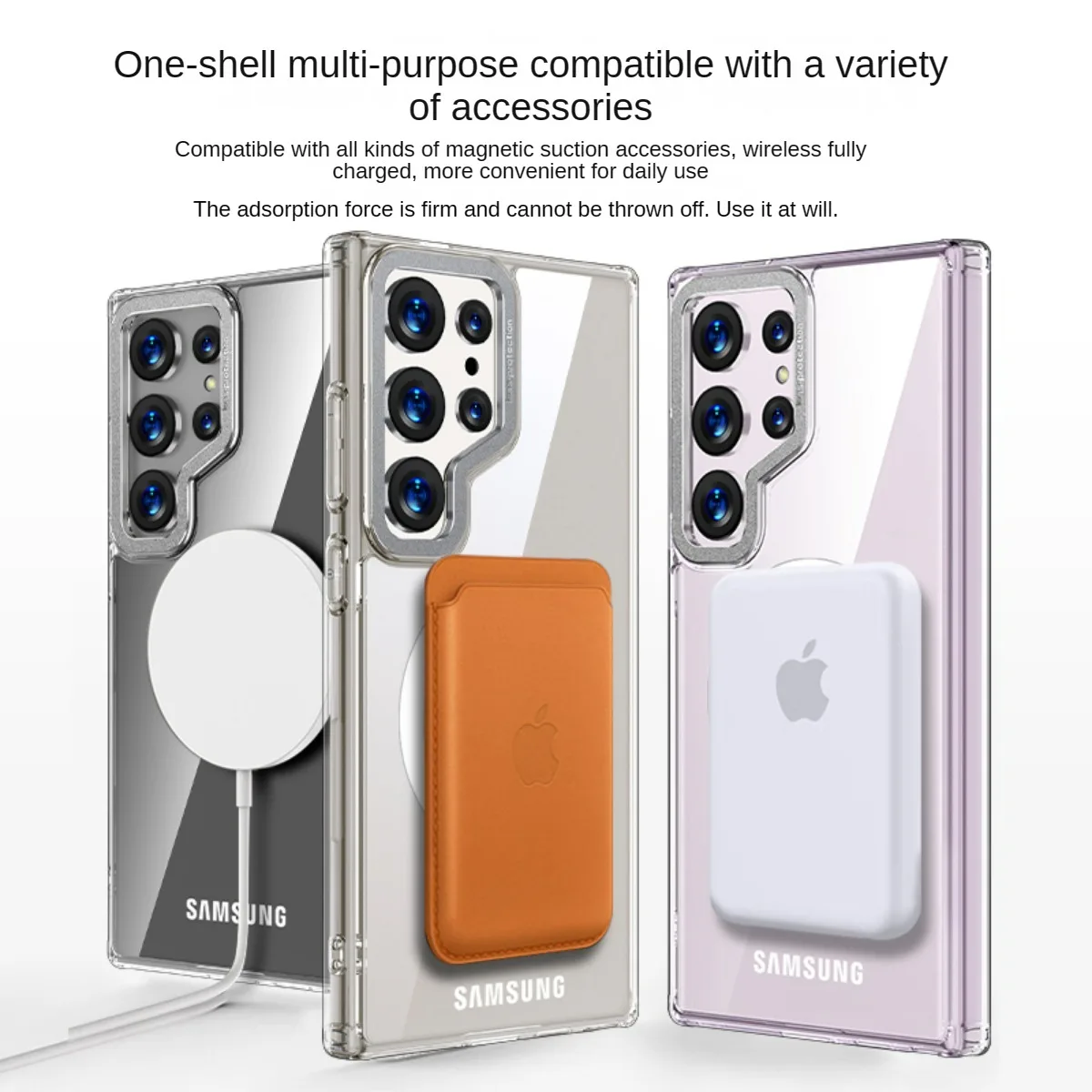 For Magsafe Samsung Galaxy S24 S23 Ultra Plus Case Skin Friendly Transparent Metal Lens Magnetic Wireless Charging Hard Cover