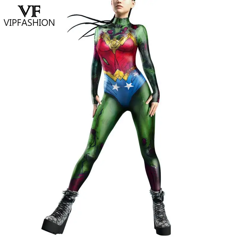 

VIP FASHION Woman Superhero Cosplay Costume Front Zipper Movie Zentai Bodysuits Thumb Design Holiday Jumpsuit Burning Man Outfit
