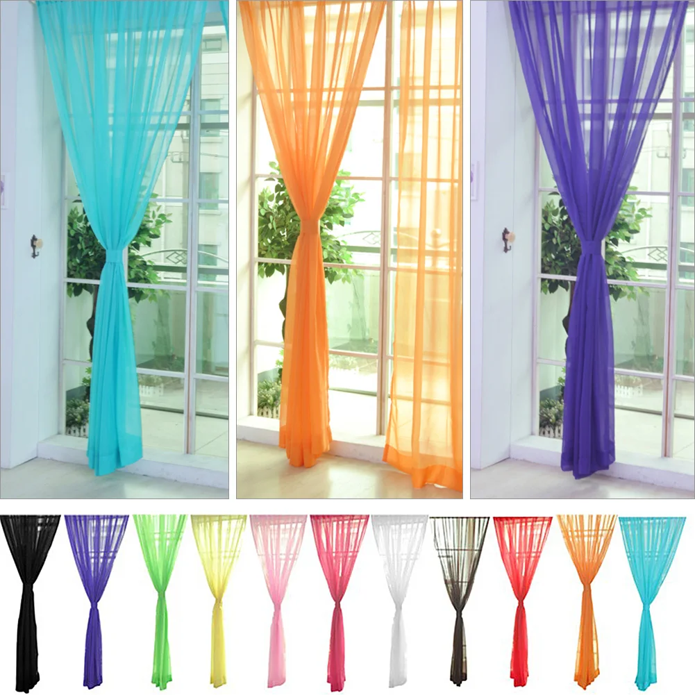 Description Picture 2 of item1PC Bright Candy Color Floral Voile Curtain 2mx1m Beautiful House Decor Washable Door Window Curtain Panel Sheer Valances Scarf