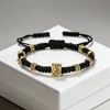 Bracelet tressé vintage Om avec perles carrées, fait main, réglable, porte-bonheur et protection, pour femmes, hommes, couples, bijou de poignet, cadeau