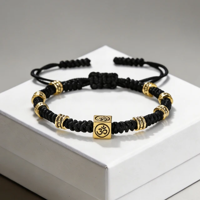 Bracelet tressé vintage Om avec perles carrées, fait main, réglable, porte-bonheur et protection, pour femmes, hommes, couples, bijou de poignet, cadeau
