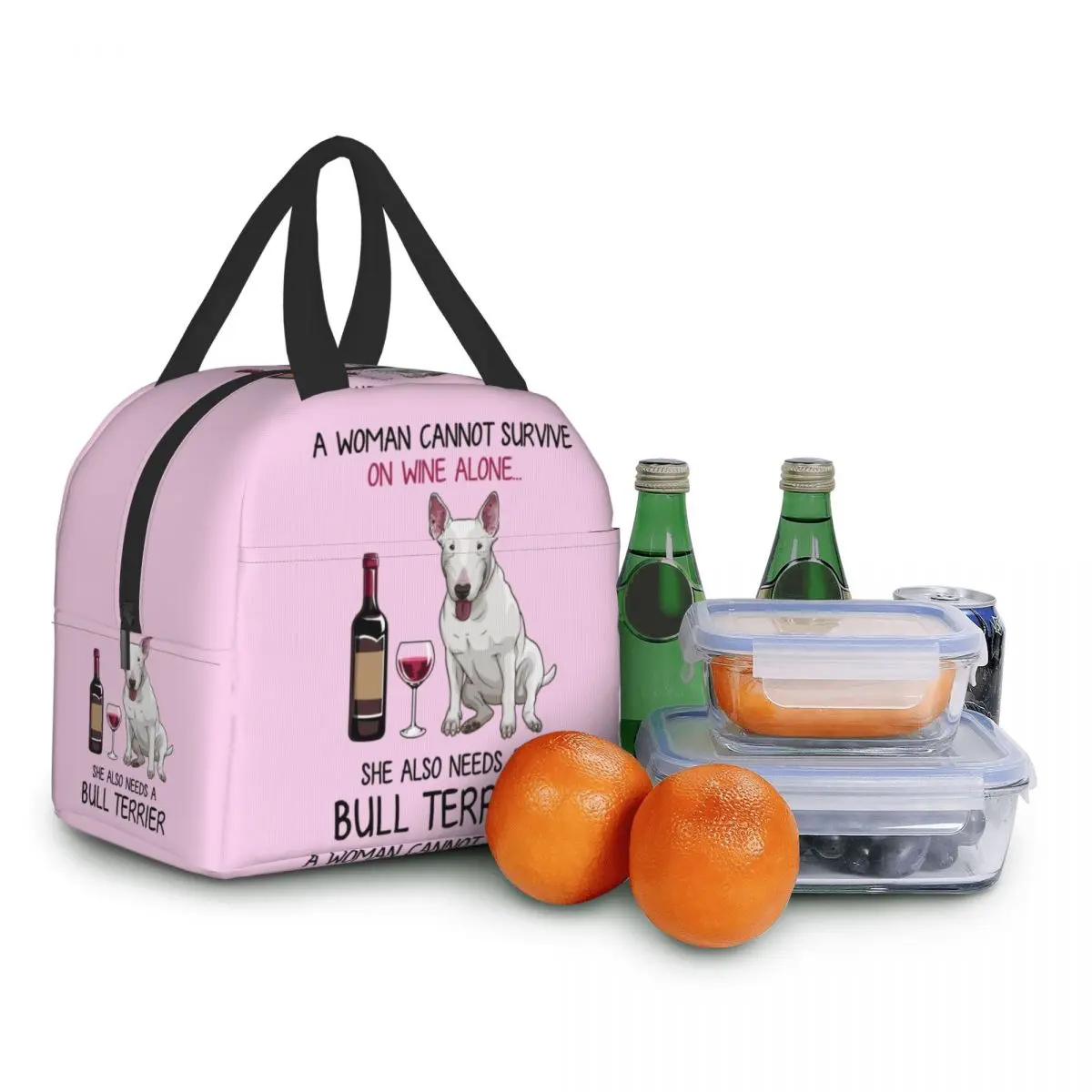 Bull Terrier And Wine Funny Dog Insulated Lunch Bag for Women Cooler Thermal Lunch Box Camping Travel Tote Picnic Storage Bag