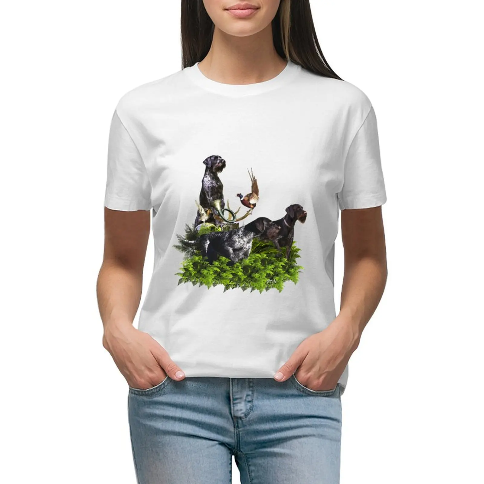 

German Wirehaired Pointers, Gundogs T-shirt graphics cute clothes Female clothing cropped t shirts for Women