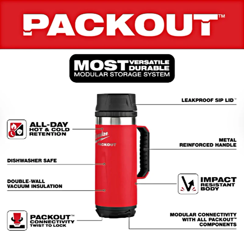 Milwaukee 48-22-8394R PACKOUT 18oz Insulated Mug With Sip Lid Double Wall Insulation Reinforced Handle Water Bottle 3