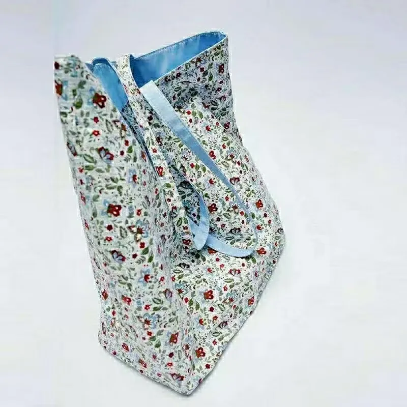 Women's bag single shoulder flower printed double-sided shopping bag small fresh floral canvas bag