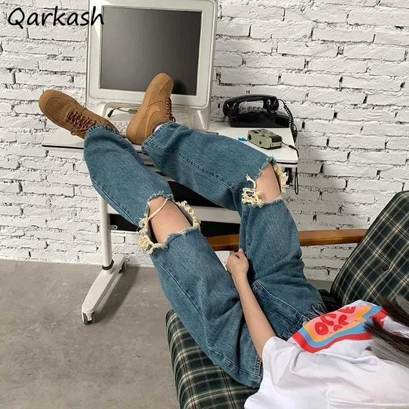 

Jeans Women Hole High Waist Loose Comfortable Fashionable Straight Trousers Bf Popular Leisure All-match Simple Sexy Ladies Ins